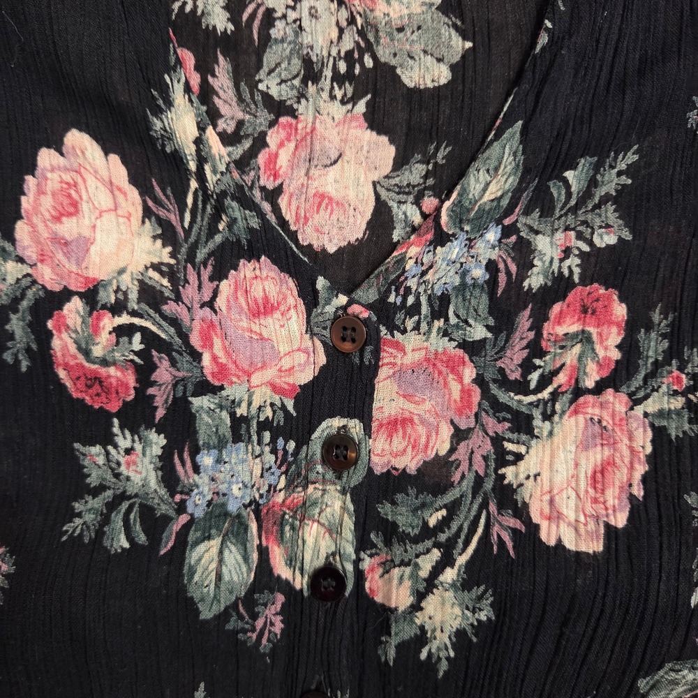 Vintage 90s‎ Nostalgia Womens Black Floral Crinkle Rayon Button Front Maxi S - Picture 8 of 9